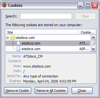 Select and view the cookies from various web sites
