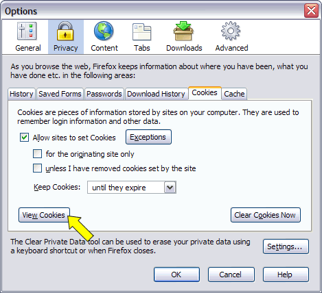 Click the View Cookies button Click the View Cookies button