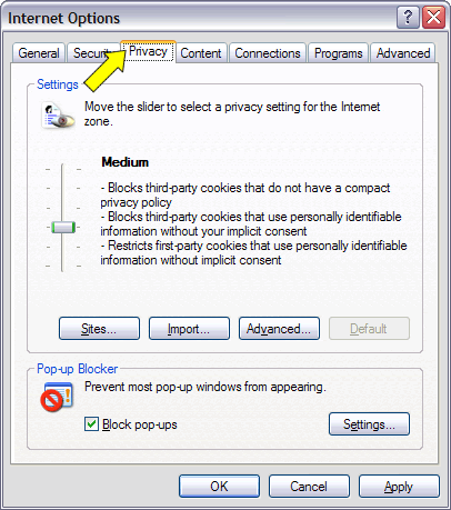 Click the Privacy tab Click the Privacy tab
